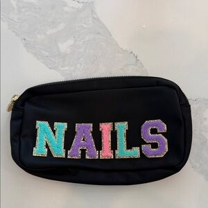 Stoney Clover Lane small black pouch with NAILS patches